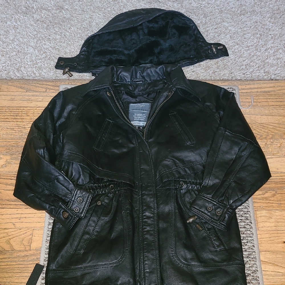 Black Leather Jacket Sergio Vaducci Vintage Womens Small 16